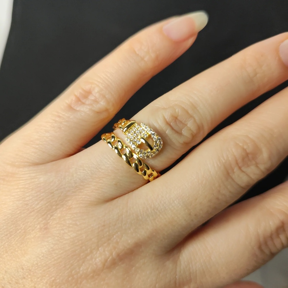 Elegant Gold Tone Belt Adjustable Size Ring - Picture 2 of 6